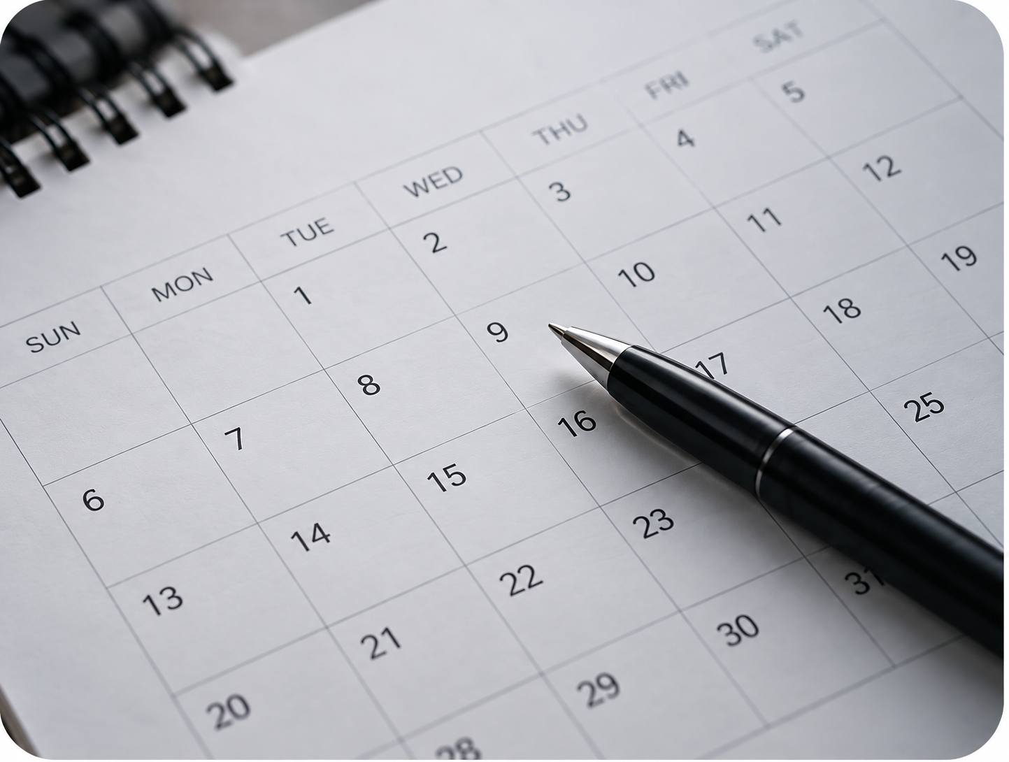 Calendar showing service availability